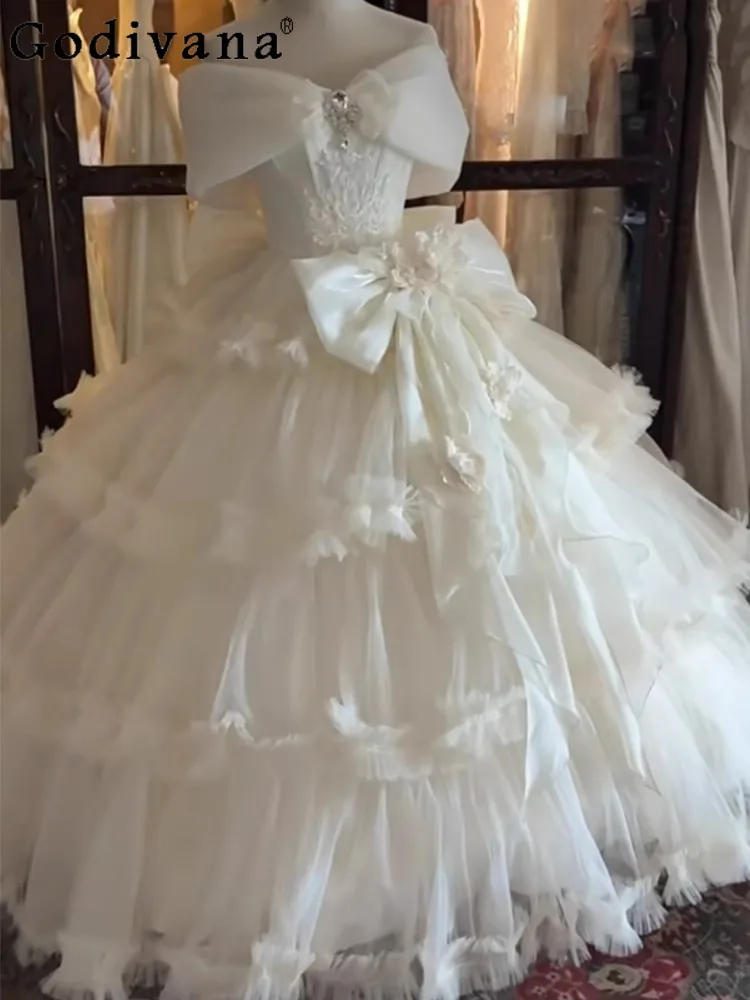 

Japanese Original Lolita Sweetheart Girl One-word Shoulder Evening Dress Student Bar Mitzvah Bow Princess Dresses