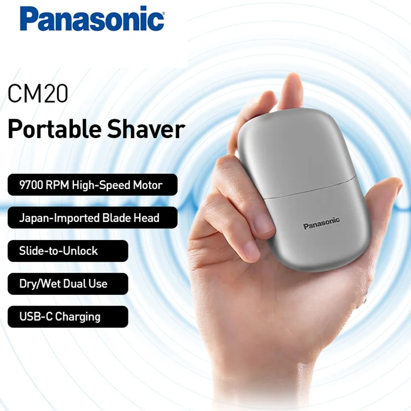 

Электробритва Panasonic ES-CM20, мужская портативная электробритва для сухого и влажного бритья, плавающее лезвие, быстрая зарядка, нержавеющая сталь