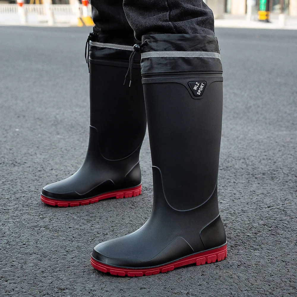 Fashion Men\'s Tall Rain Boots New Work Waterproof Protective Solid Color Rain Boots Men Outdoor Work Rubber Boots Platform Boot