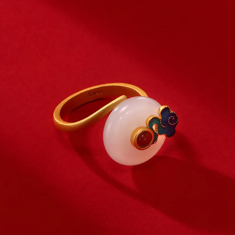 LIVVY Creative Ethnic Style Natural Stone Enamel Adjustable Ring For Women Fashion Simple Light Luxury Index Finger Ring