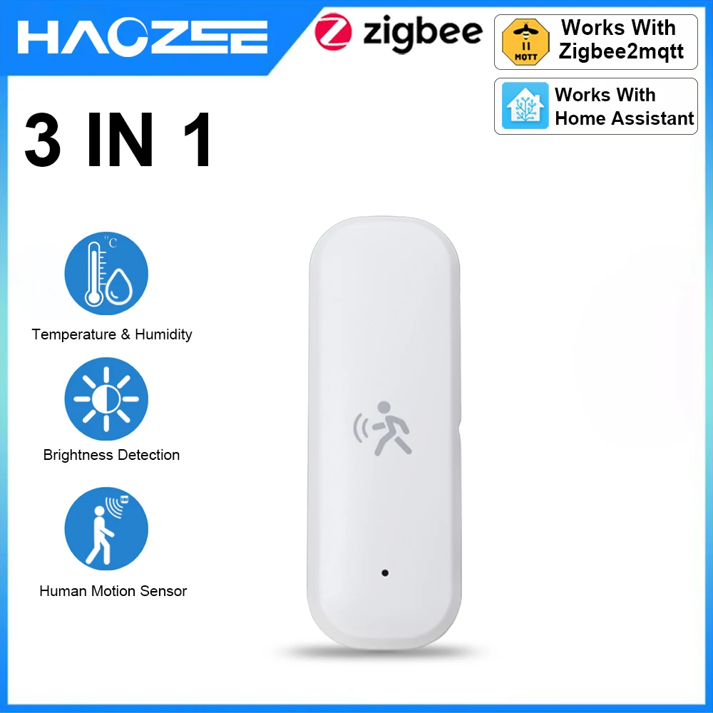 

ZigBee Smart Pir Motion Sensor Detector With Temperature and Humidity Sensor Security Burglar Works With Home Assistant