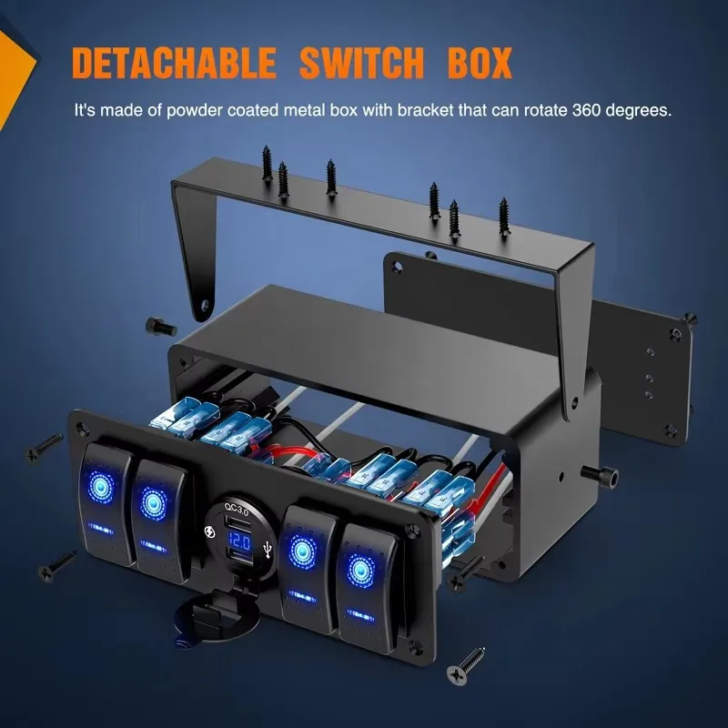 12v RV yacht modified car central control box waterproof 4+1 car charging voltage switch combination with box