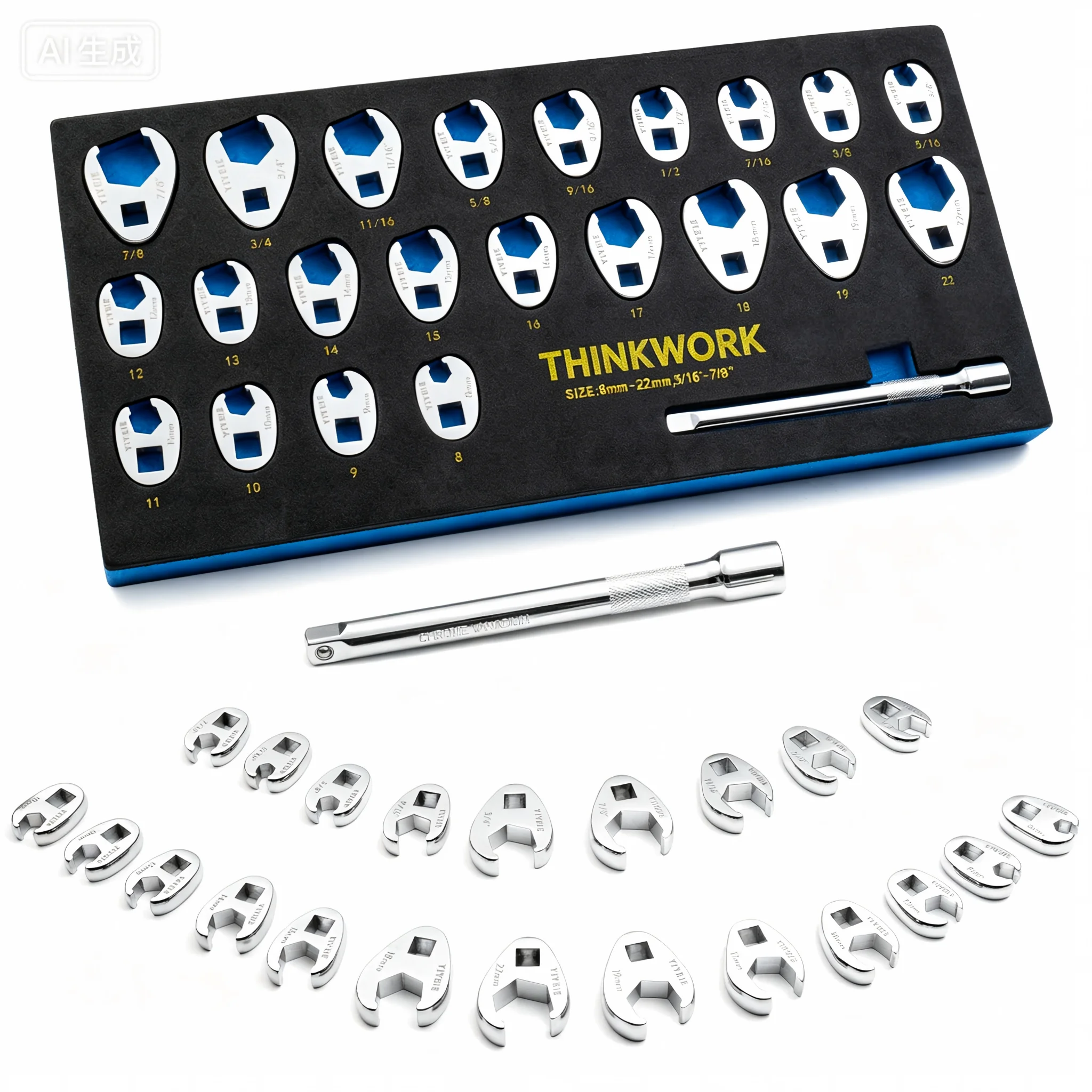 THINKWORK 24-Piece Crowfoot Wrench Set, Metric & SAE 3/8