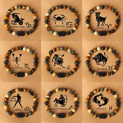 12 segni zodiacali costellazione braccialetto di fascino uomo donna moda occhio di tigre braccialetti di perline di pietra vergine leone bilancia coppia gioielli