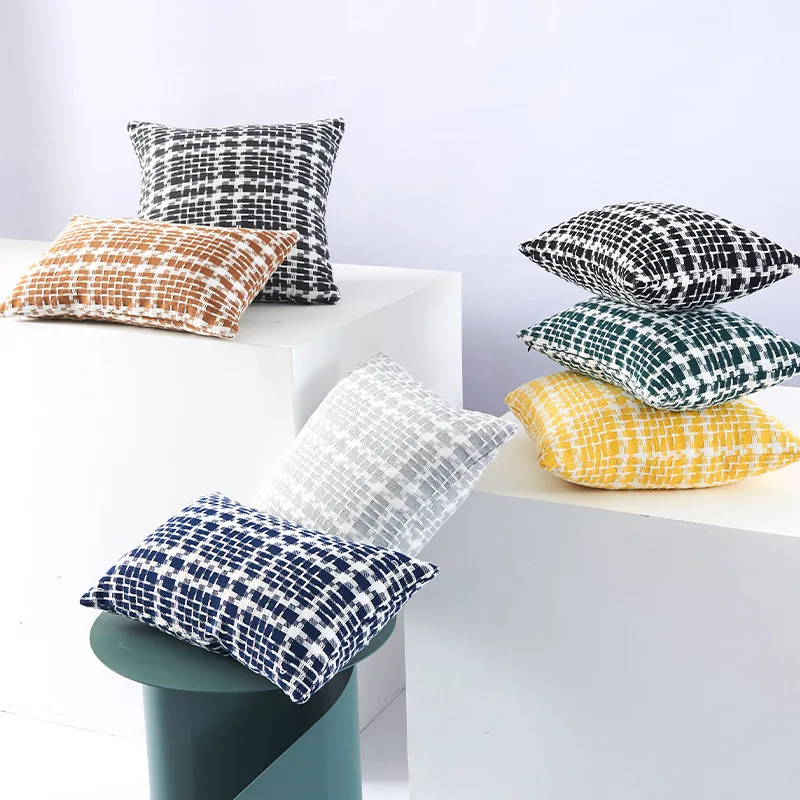 Double-Color Handwoven Pillowcase Nordic Style Bedside Cushion Cover Sofa Pillowcase without Core Sample Room 