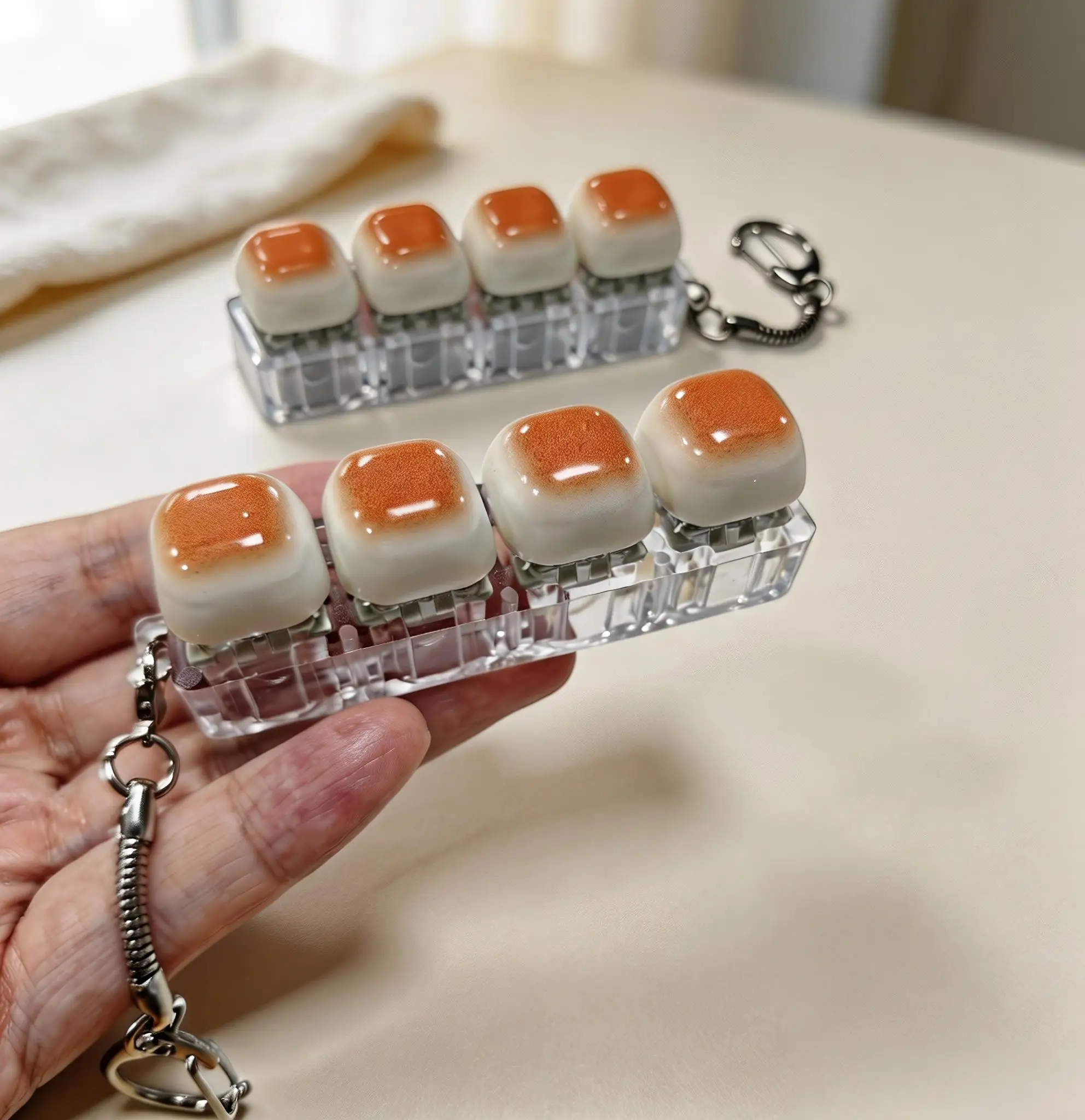 4 Keys Bread Shape Clicker Keyboard Fidget Toy Keychain Mini Portable Button Press Sensory Toy Stress Relief Decompression Toy