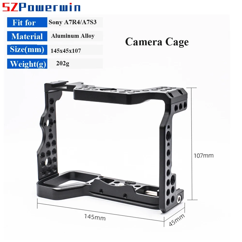 Powerwin Camera Cage For Sony A7R4 A7M4 A74 A7S3 with wooden Handle Kit Aluminum Alloy Multifunctional Arri Locating Screw