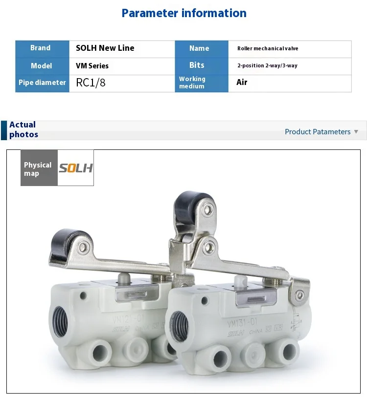 Magnetventil Pneumatic switch Two-Position Three Way Mechanical Valve Roller Hand-operated valves VM131-01-01A Pneumatik — Detail 3