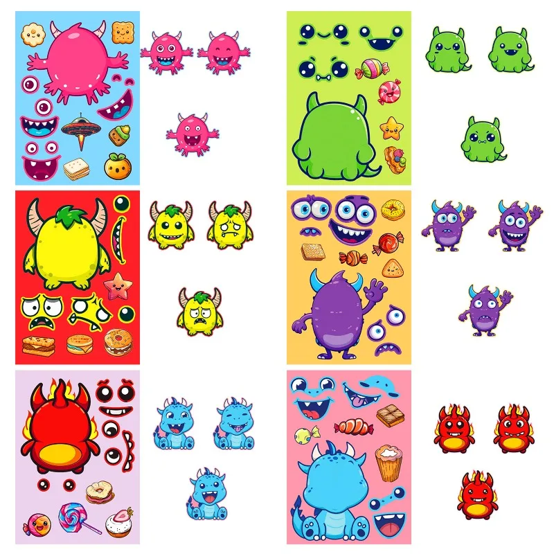 Autocollants décoratifs Graffiti créatifs, 6 pièces, personnalité de dessin animé, petit monstre, bricolage, changement de visage