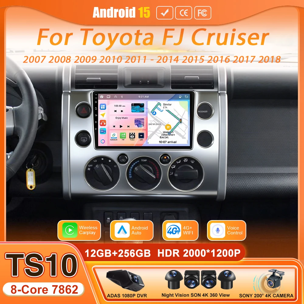 Android 15 Car Radio Multimedia Video Player Wireless Carplay Stereo For Toyota FJ Cruiser 2007 - 2018 Navigation GPS 2din DSP