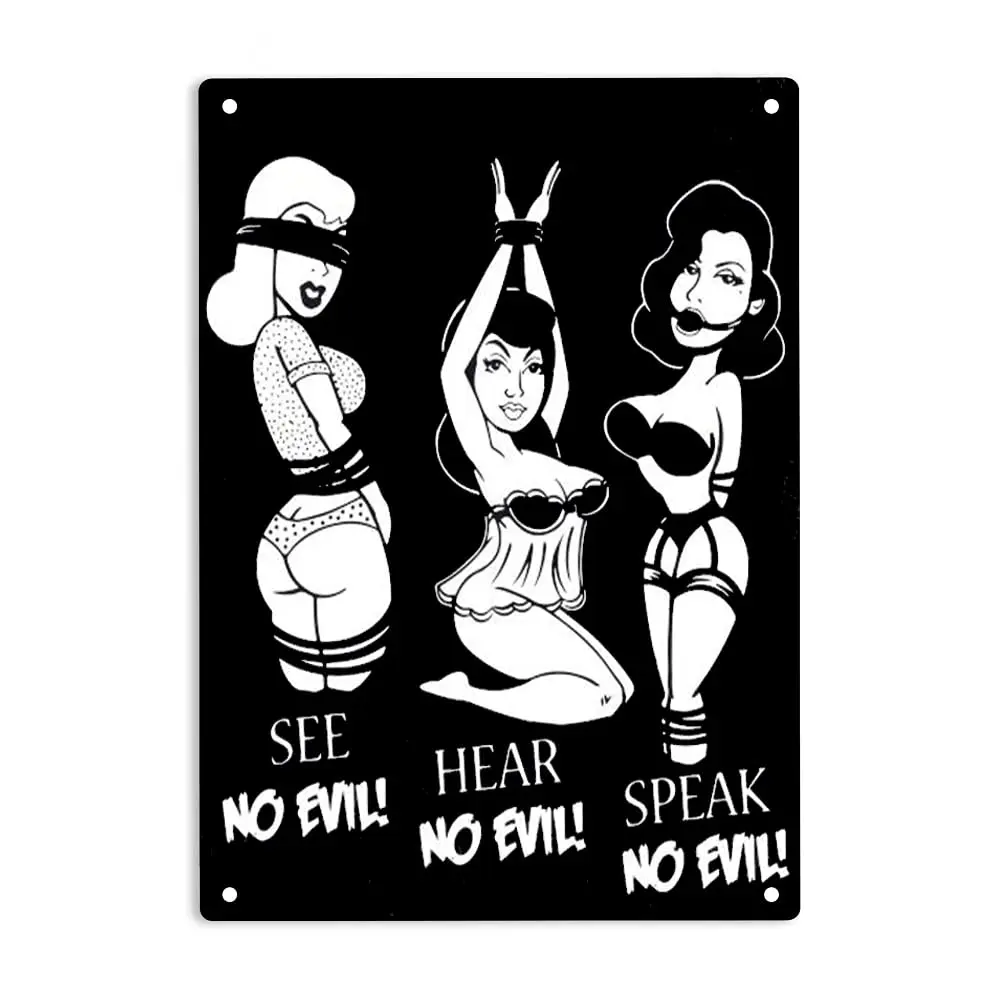 ERMUHEY See No Evil Hear No Evil Speal No Evil Sexy Girl Sign Metal Tin Sign for Home/Office/Bedroom/Bars/Cafes Pub Garage Man C