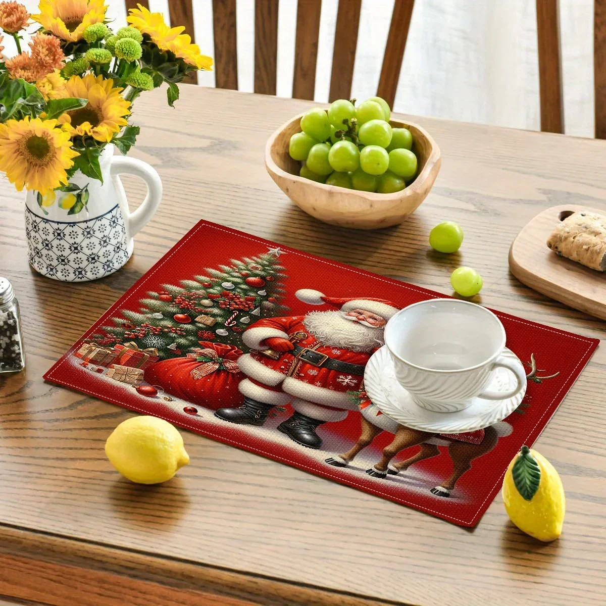 VIKAM Santa Reindeer Christmas Placemats, Durable & Practical, Festive Party & Home Table Mats