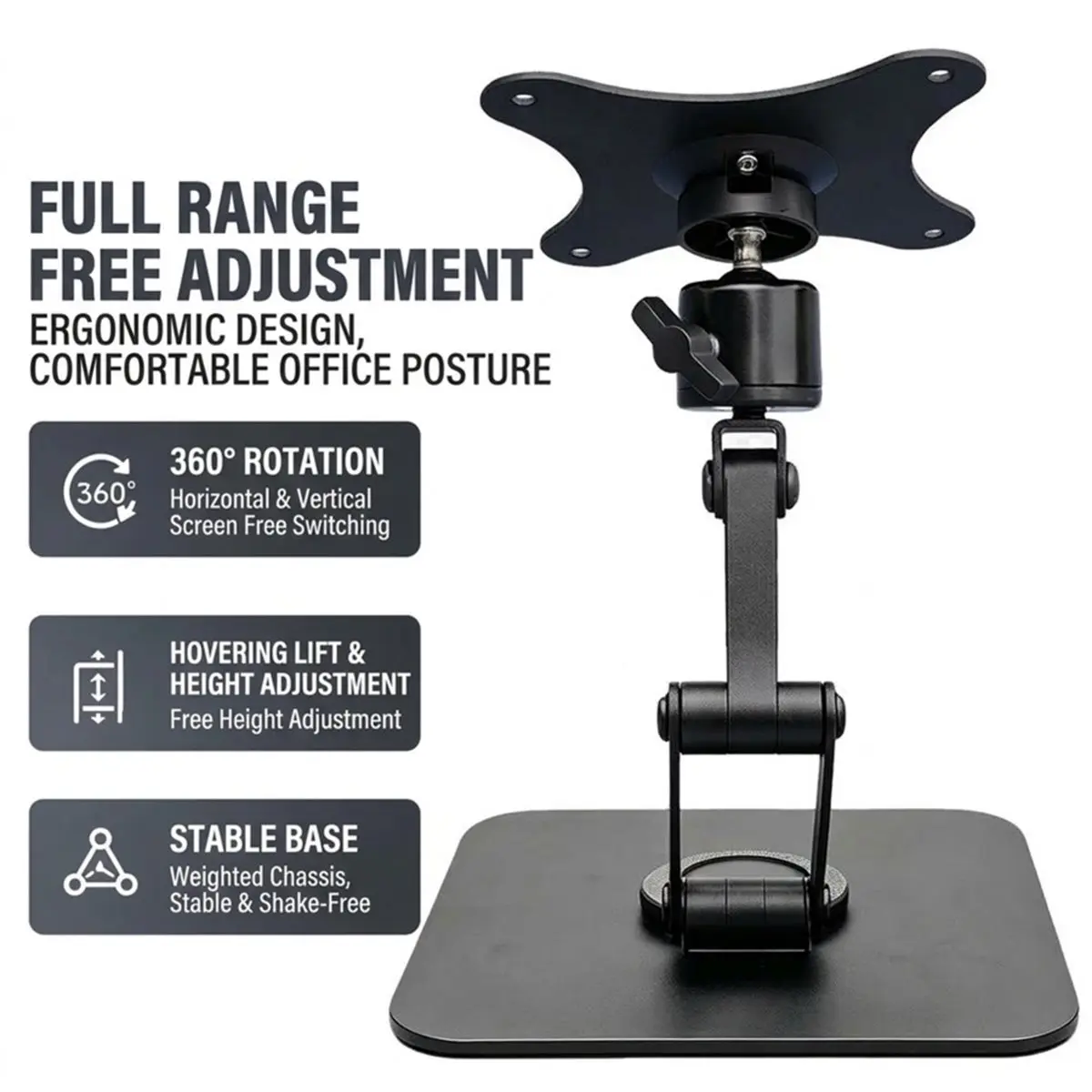 Monitor Foldable Mount‌ Monitor Pad Stand with 360° Rotation Adjustable Tablet Support Articulated Mount‌ Desk Mount