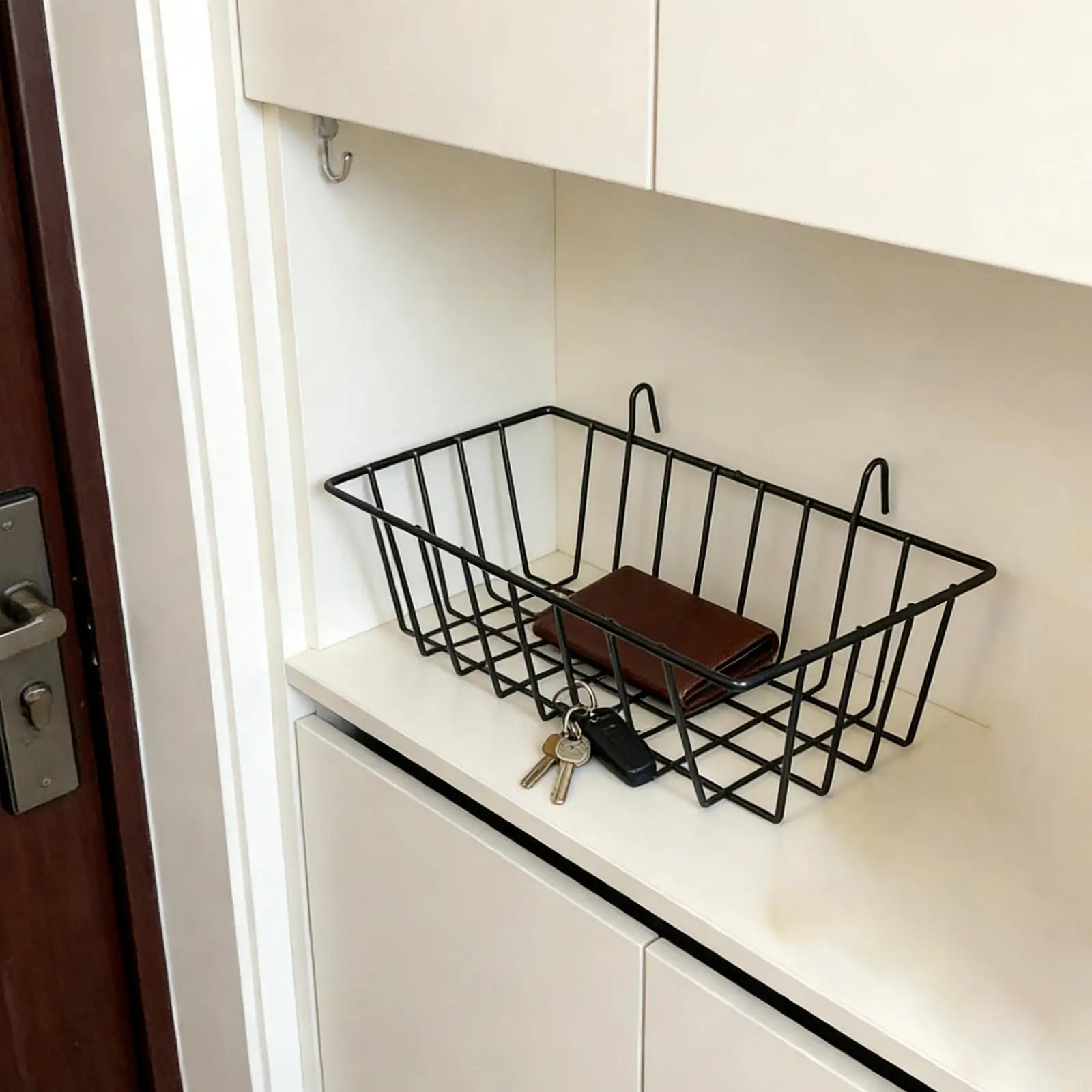 Metal Wire Hanging Storage Basket Iron Holder for Pantry Wall Mount Floating Shelf Kitchen and Office Use