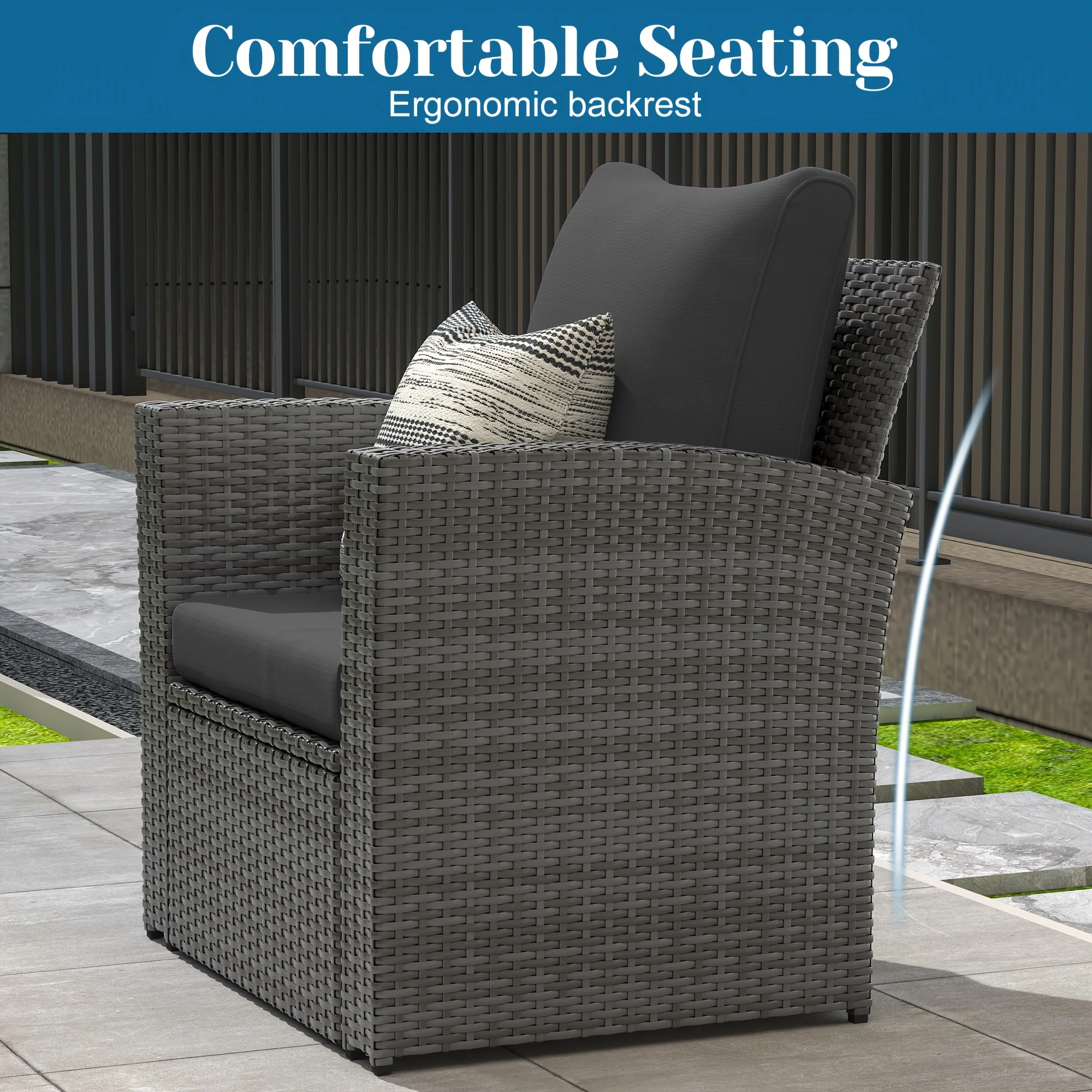

4pcs Outdoor Patio Furniture Set with Cushions - Modern Wicker Sofa, Armchairs & Coffee Table
