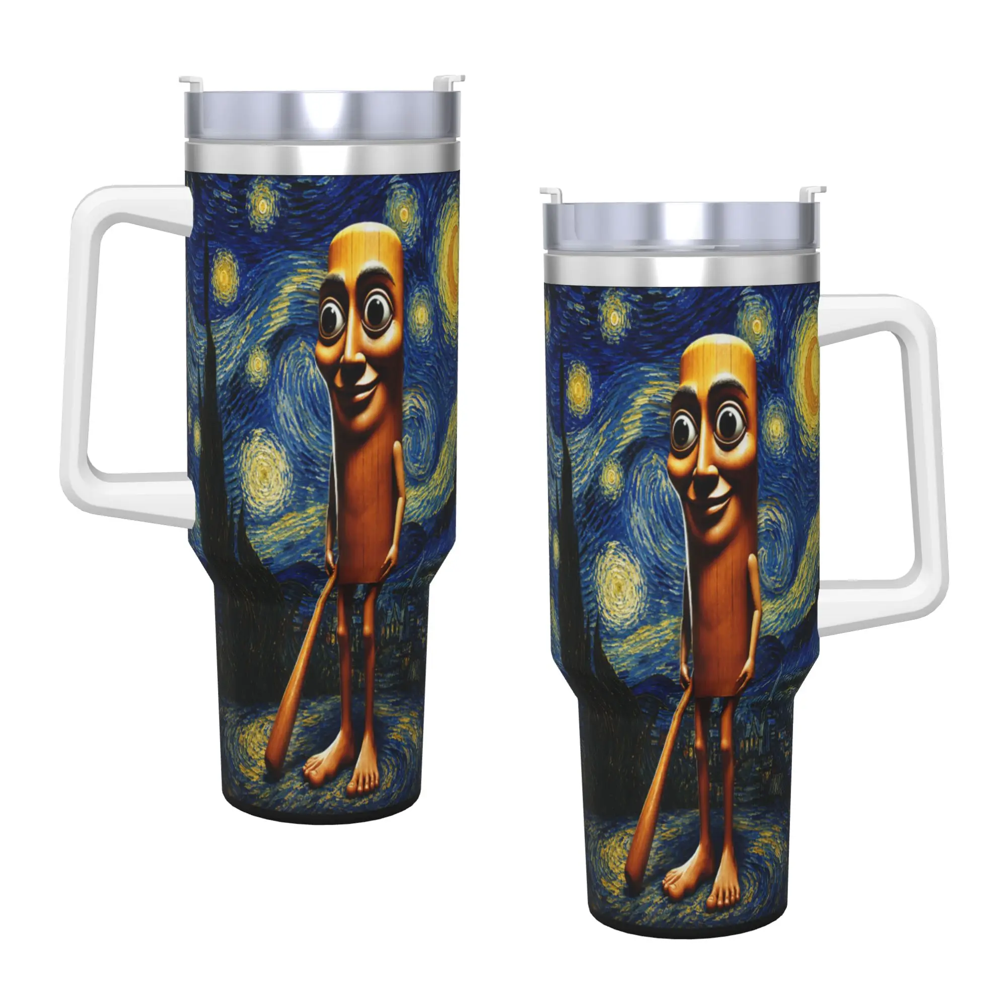 Stainless Steel Tumbler Tung Tung Tung Sahur Starry Night Car Mugs With Straws Hot Drinks Water Bottle Portable 40oz Thermal Mug