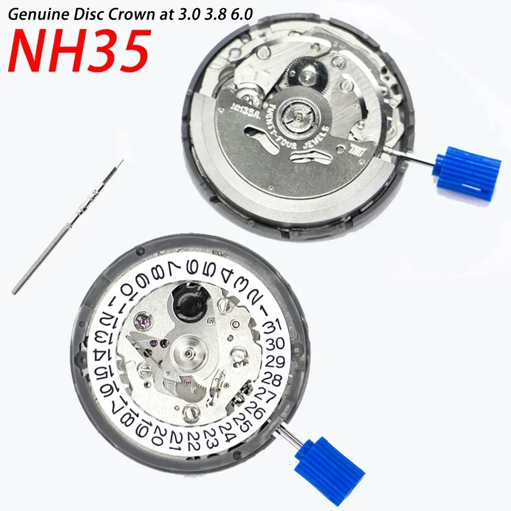 Original Nh35 Movement Crown At 3.8 3 6 Nh35A With Black Date Automatic Mechanical Watch Dial Mods Repair Watchmaker White/Black