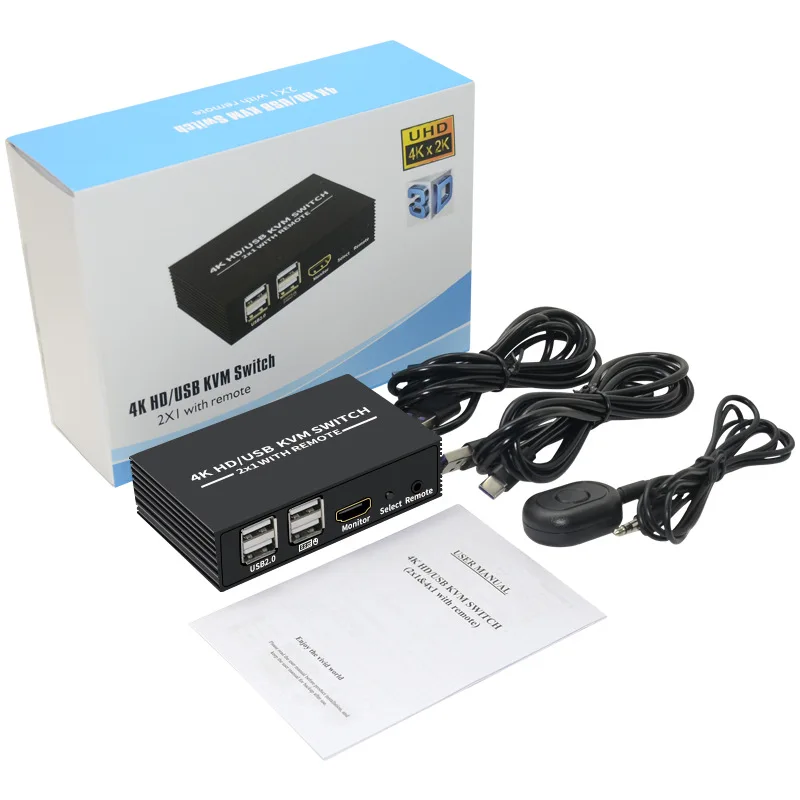 4K HDMI USB Switch Selector 2 in 1 Out 2 Port HDMI KVM Switch with Desktop Controller Sharing Monitor USB 2.0 Mouse Keyboard