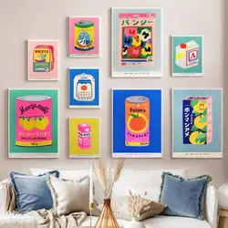 Japanese Pink Cherry Blossom Ink Canned Sardine Tomato Wall Art Painting Nordic Poster Packaged Print Picture Kitchen Home Decor