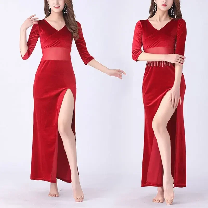 Women Belly Dance Lesson Wear Set Practice Dancewear Bellydance Korean Dancing Costume Spilt Dress Outfit Clothes Suits