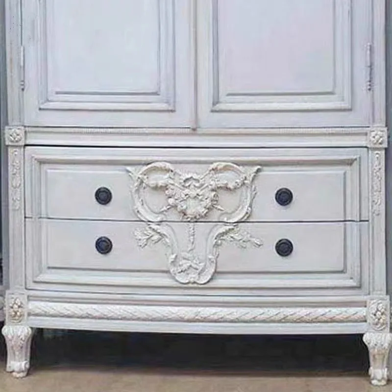 French solid wood old carved four-door large wardrobe American retro villa bedroom bull head wardrobe European two-door cabinet