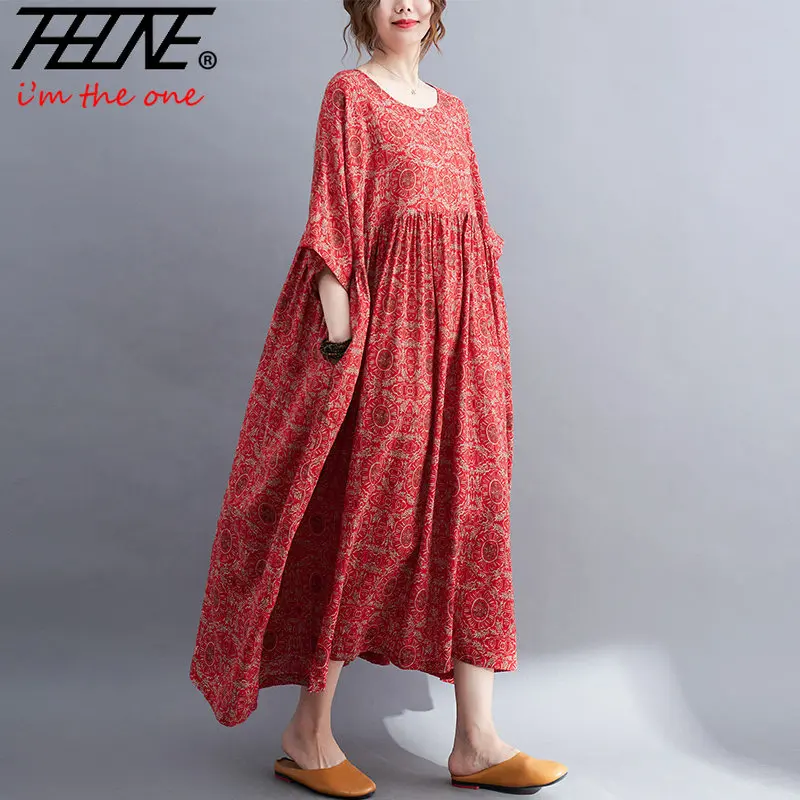 Oversized Polka Dot Print Summer Dress Woman Robe Casual Loose Korean Style Ladies Cotton Vestido Feminino Vintage Long Dresses