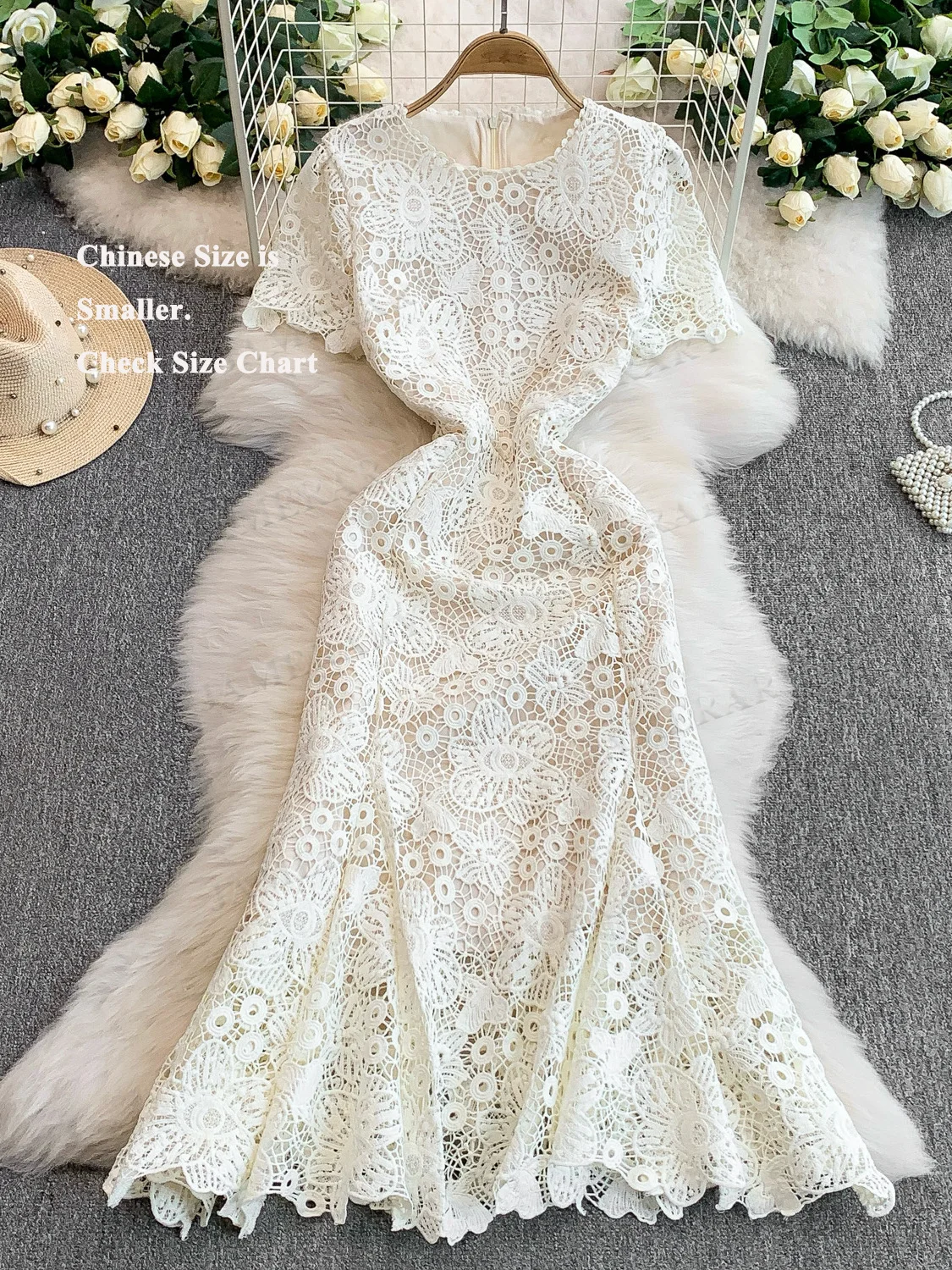 

Summer Embroidery Lace Mermaid Long Dress Women Formal Evening Dresses White Crochet Hollow Out Fishtail Birthday Party Vestidos
