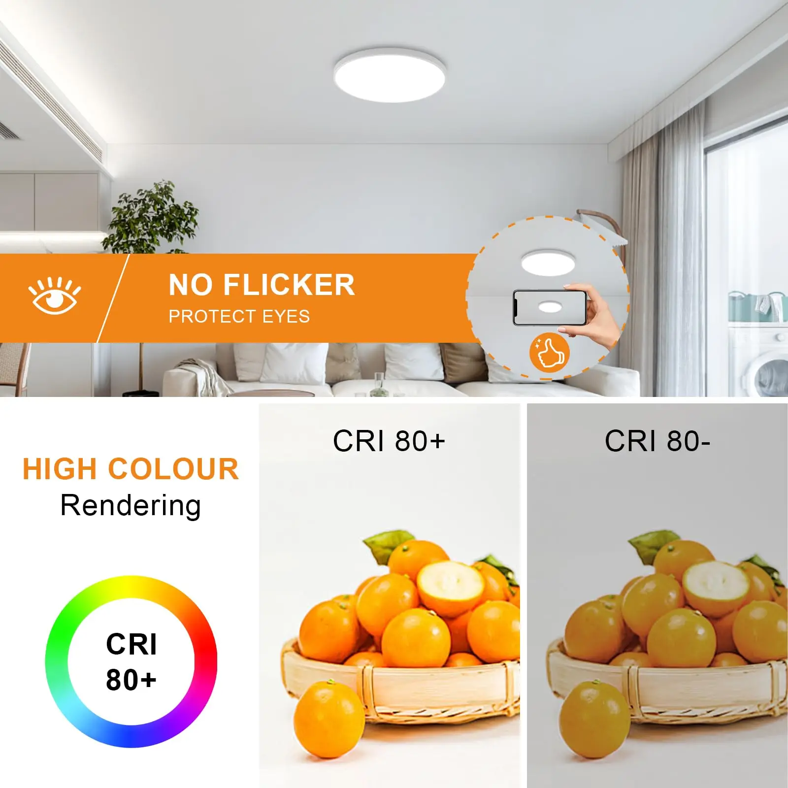 ضوء السقف LED Ø27cm، 24W 2400LM مصباح السقف، IP44 LED ضوء سقف الحمام، 6500K تركيبات الإضاءة البيضاء لغرفة النوم، الحمام #4