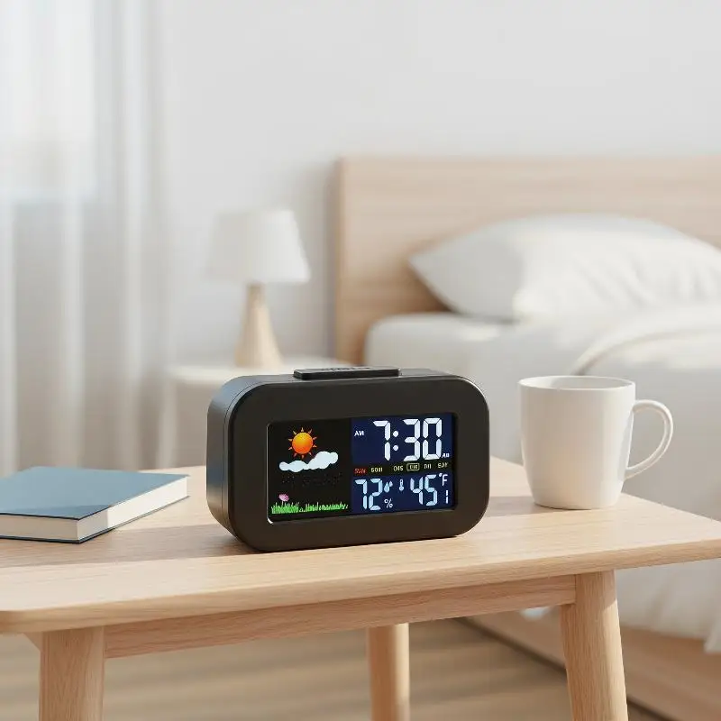 Portable Color Screen Weather Clock Indoor  Hygrometer Backlit Clock For Dorm Bedroom Study Room