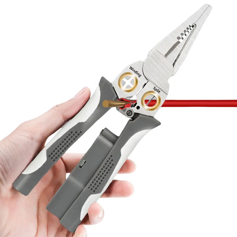 8-in-1 Multi-Functional Wire Stripping Tool with Electricity Measurement Function Cable Scissors for Cutting and Pulling Wires