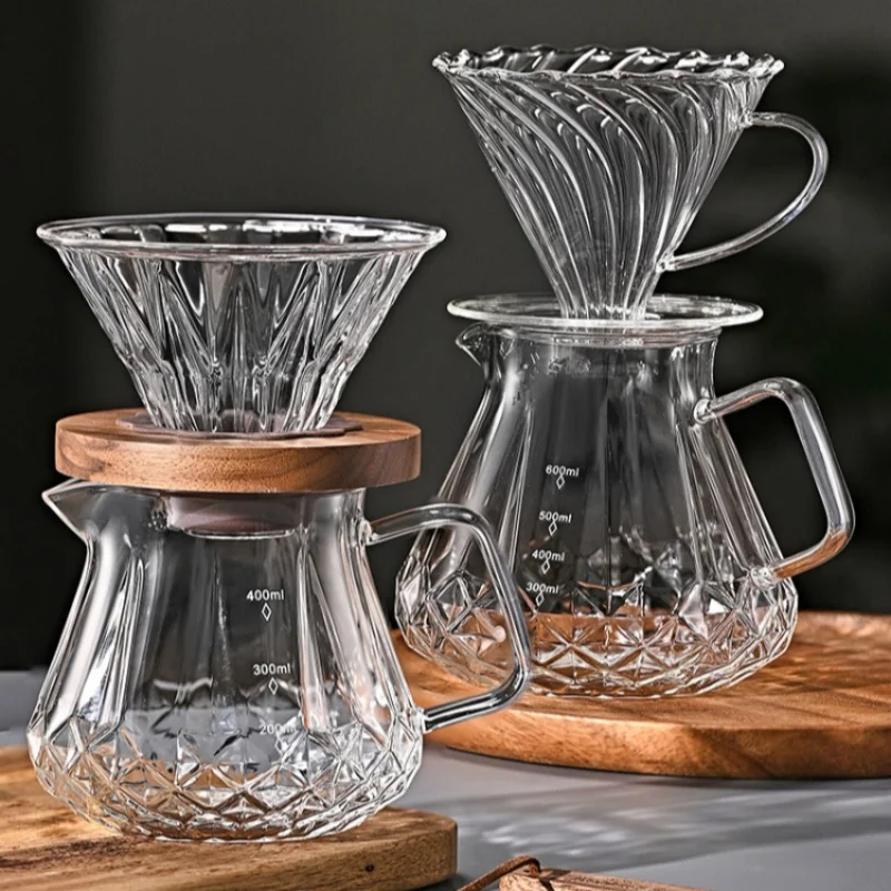 JUSTINLAU Hand Drip Coffee Pot High Borosilicate Glass Coffee Brew Pot Reusable Coffee Sharing Pot Coffee Extraction Accessories