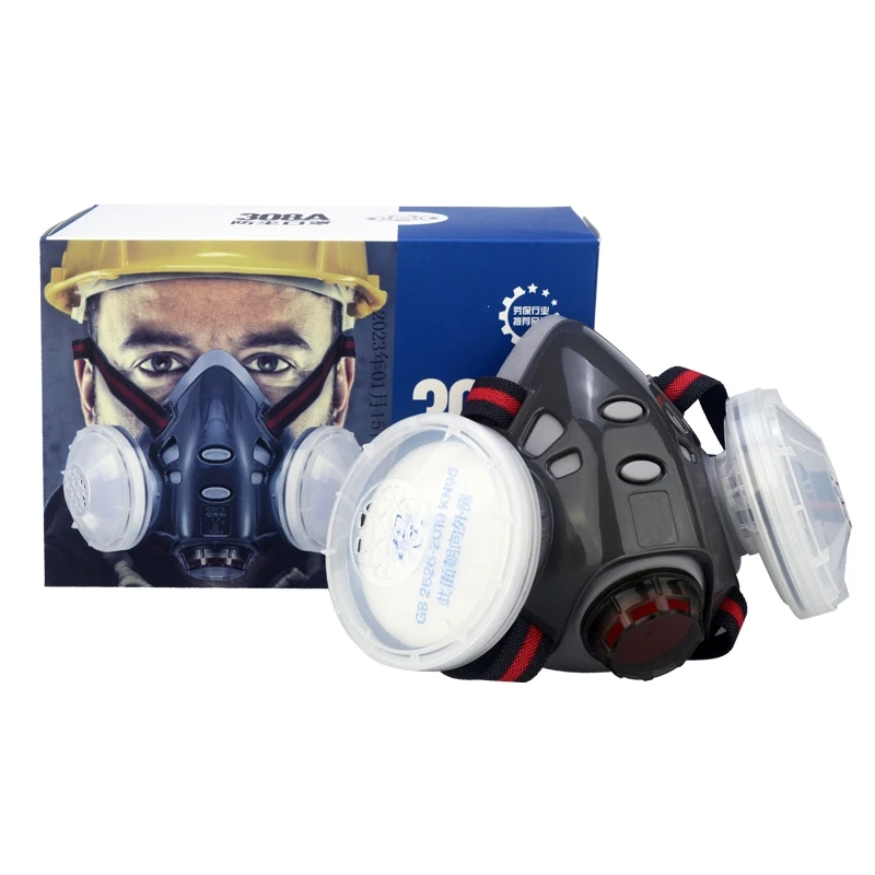 XYEHS Half Face Dust Mask Respirator with 2x Dust Fliter Cartridges & 2x Dust Filter Cotton TPE Face Shield Cover Work Safety