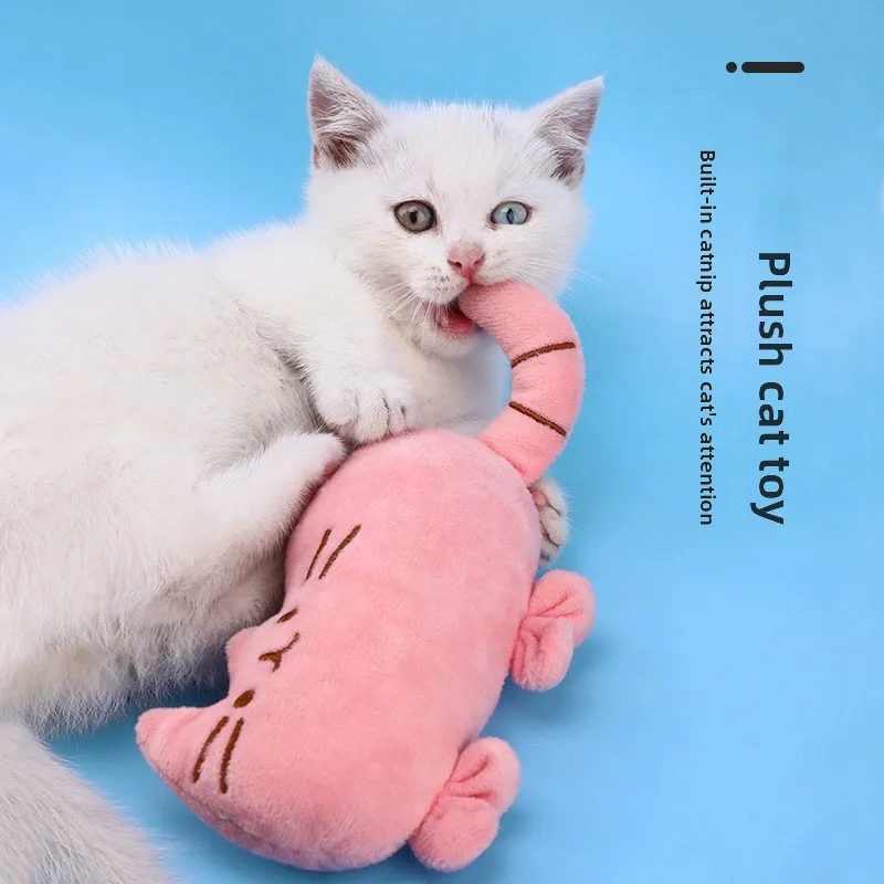 Pet Toy Plush with Built-in Cat Mint Cat Toy Cute Expression Cartoon Cat Shape Toy Chewable and Teething Pet Product
