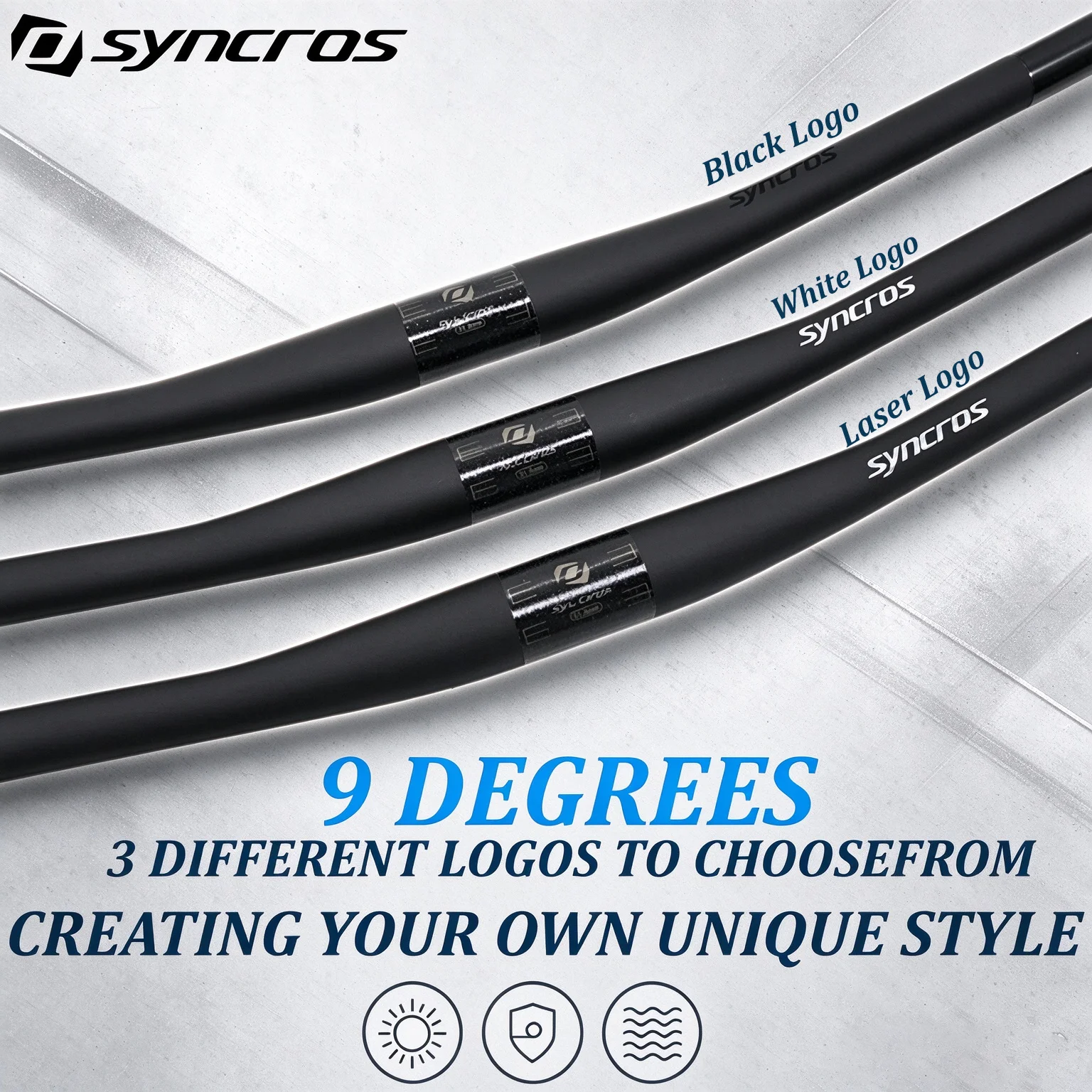 SYNCORS 9Drgree Matte 31,8-mm-Klemmhalterung, Breite 660–780 mm, 181 g, ultraleicht, für MTB-Fahrradzubehör, 3 verschiedene Logos.