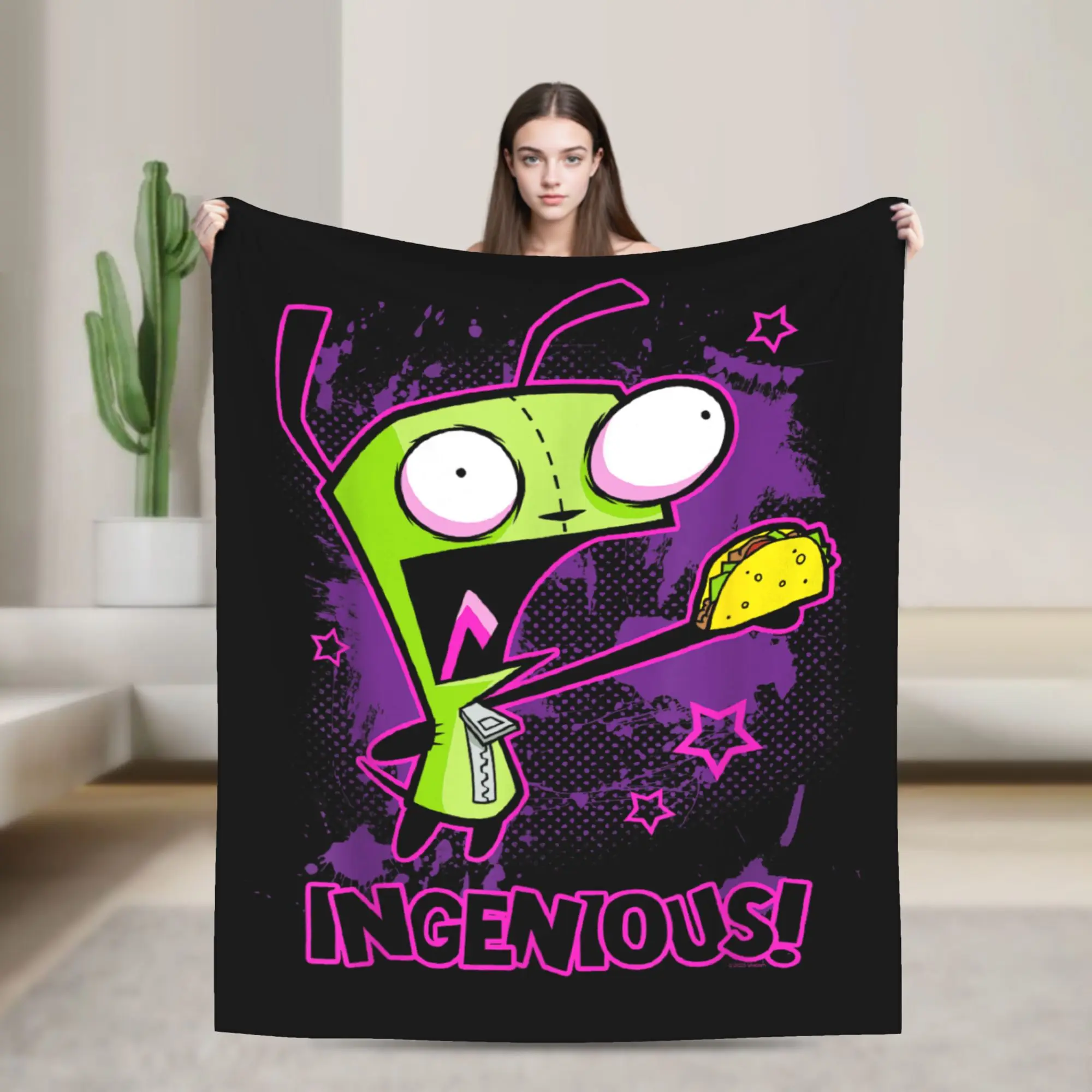 Invader Zim Taco Gir Y2K Cartoon Knitted Blanket  Fleece Throw Blankets Bed Sofa Decoration Soft Warm Bedspread