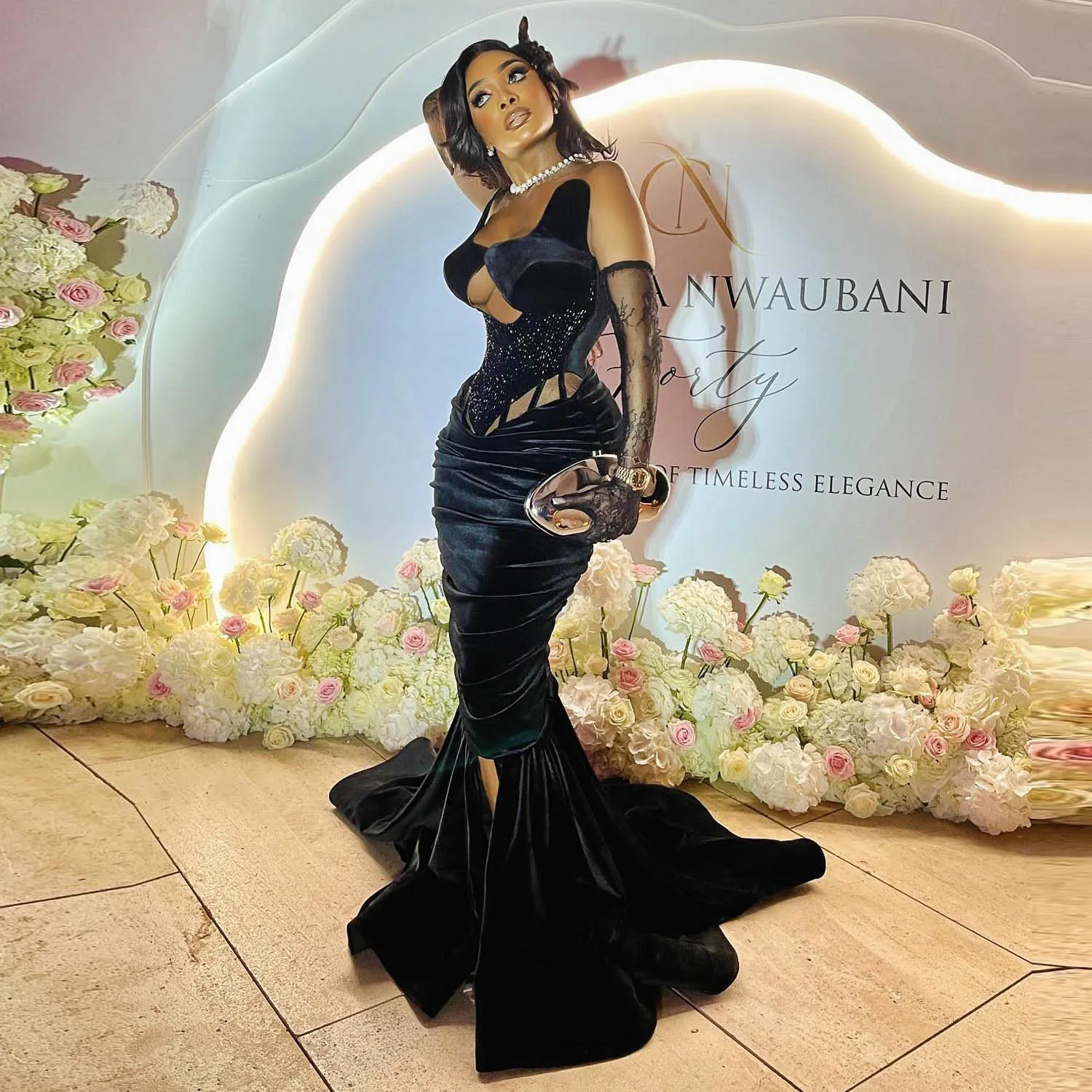 Velvet Mermaid Prom Dresses With Detachable Sleeves Wedding Party Gowns Slit vestidos de noche Aso Ebi Women Evening Dress