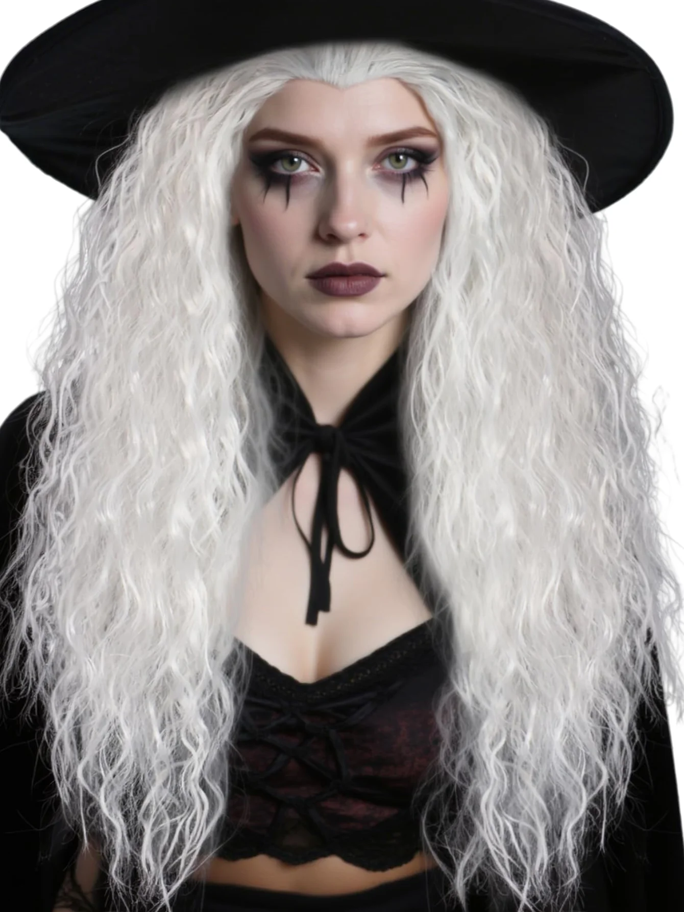 Fluffy white witch corn perm long curly hair, face enhancing wizard wig, anime cosplay wizard wig styling, European and American