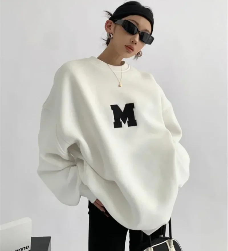 

Korean Pullover Print Thickened Sweatshirt Women's Autumn Winter New Loose Versatile Tops Women's Sweater Men's Pullover Y2k 후드티