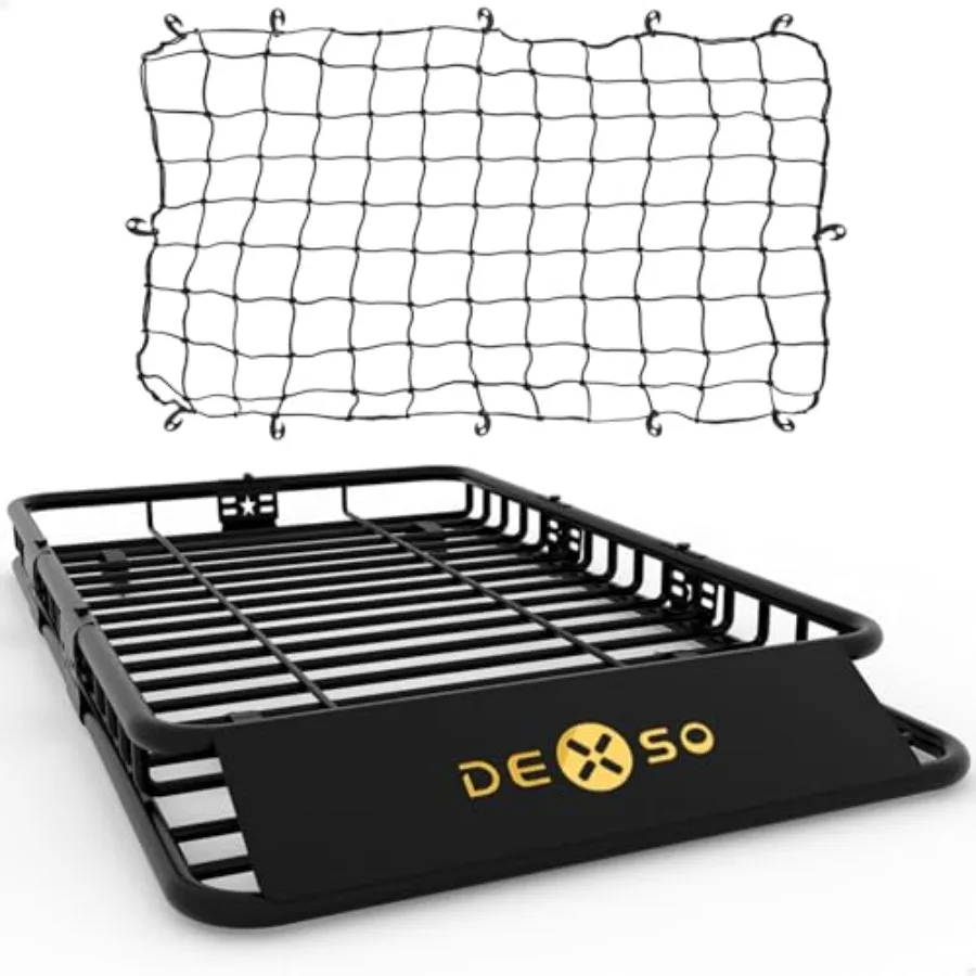 

Universal roof rack basket for SUVs/trucks, steel black, 64 x 39, 200 lbs capacity with cargo net and extension
