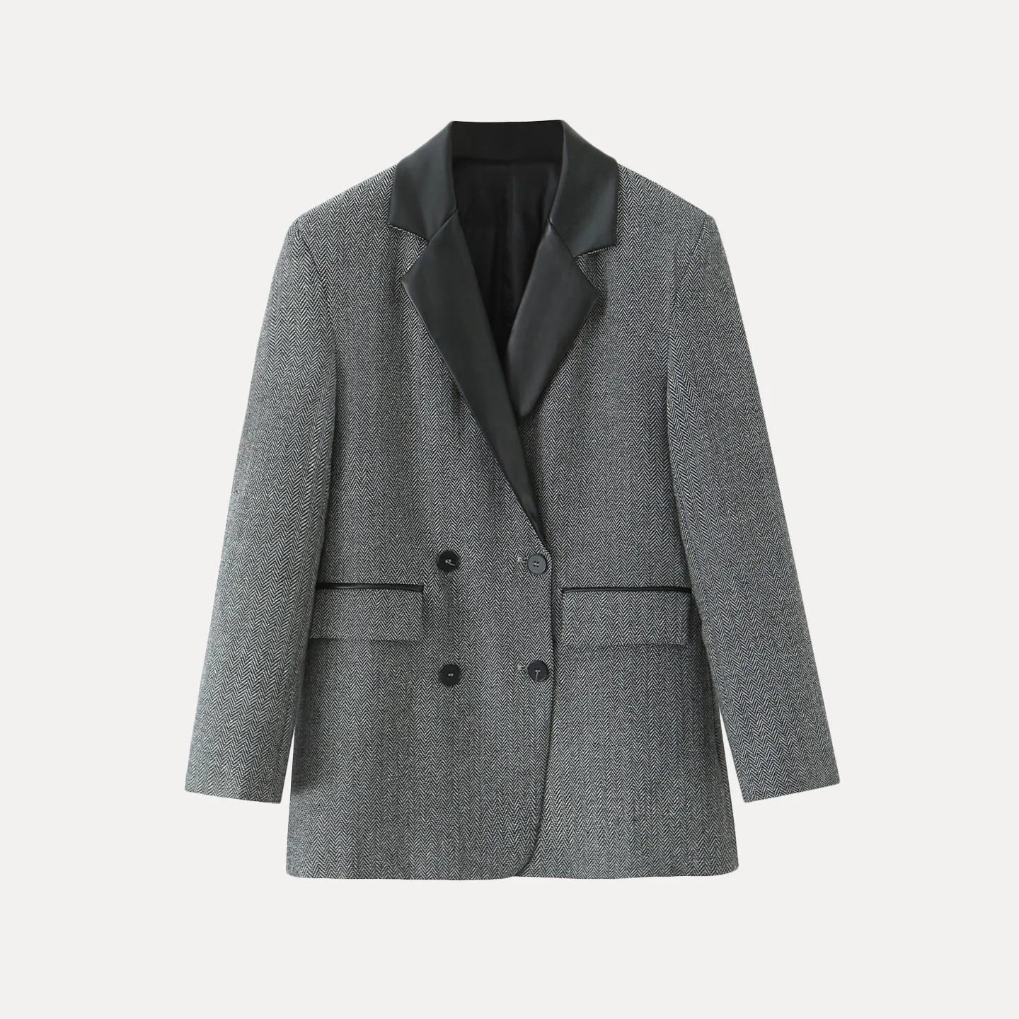 Z Zweireihiger Damen-Lederanzug Jaet Casual Commute Long Sve Flachkragen Breites Revers Herbst Neu Sle