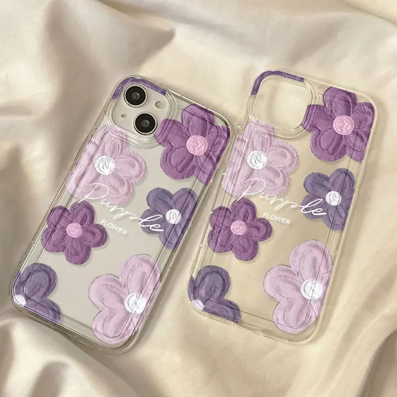 Oil Painting Flower Phone Case  Suitable for iPhone 16 15 14 Plus 13 12 11 Pro Max Cute Simple Shockproof Soft Back Cover image 6