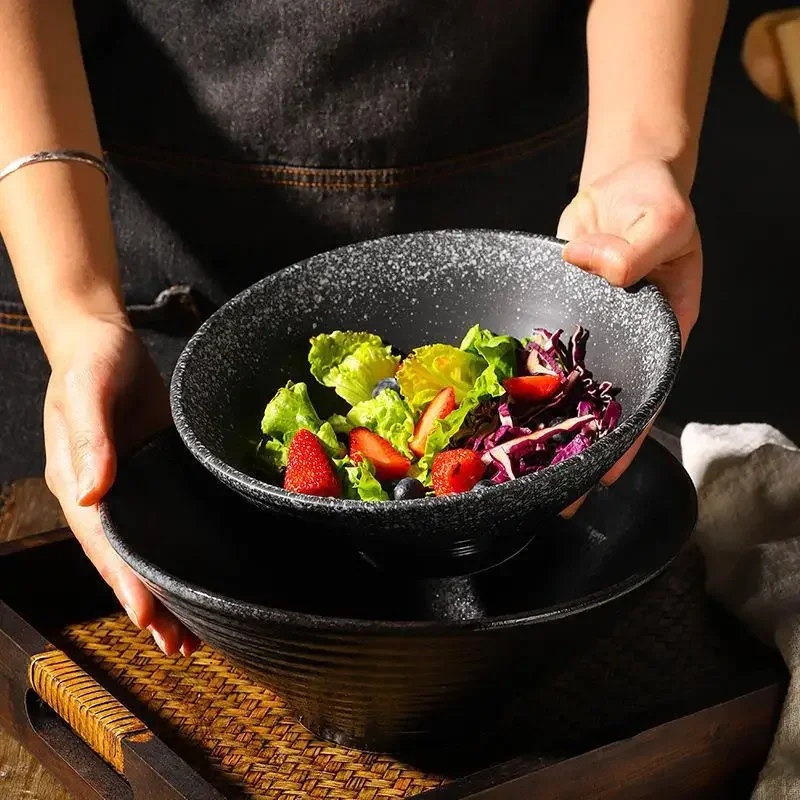 Japanese-style ceramic bowl, household large ramen bowl, soup bowl, creative tableware set, commercial bucket