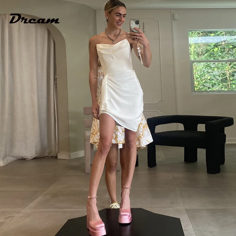 

DREAM Modern Ivory Spandex Mini Wedding Dresses Off The Shoulder Ruched Bridal Gowns A Line Robe De Mariee 2024 Custom Made