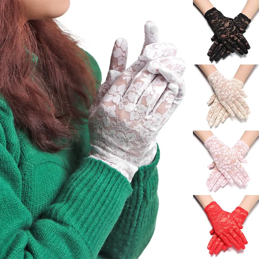 Guantes cortos de protección solar para mujer, guantes de encaje para novia, guantes de protección UV, mitones ahuecados para fiesta gótica