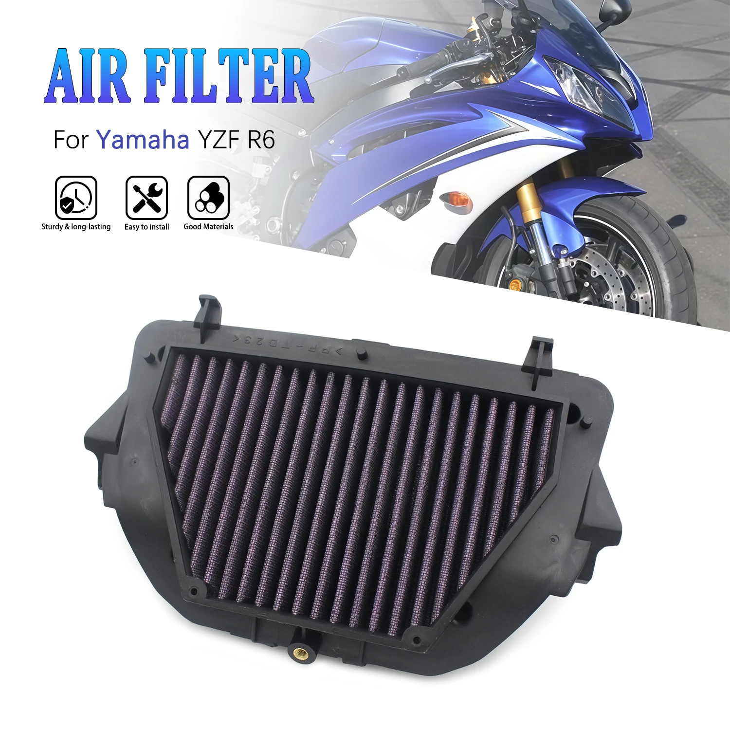 For YAMAHA YZF-R6 YZF R6 2010-2018 2016 2017 High Flow Air Filter Cleaner Element Motorcycle Engine Intake Filter Replacement