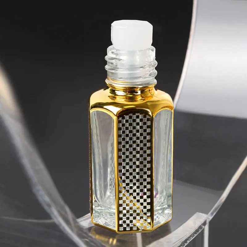 10/30/50pcs New 3ml/6ml/12ml Empty Gold Glass Essential Oil Bottle Attar Oil Bottle Portable Perfume Bottle With Dropper Stick