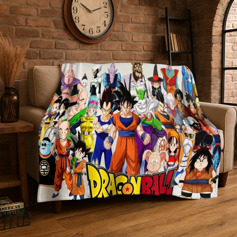 Dragon Ball Z Goku All Character Print Flannel Blanket for Sofa Soft Cozy Throw Blanket for Couch Bed Living Room Anime Fan Gift