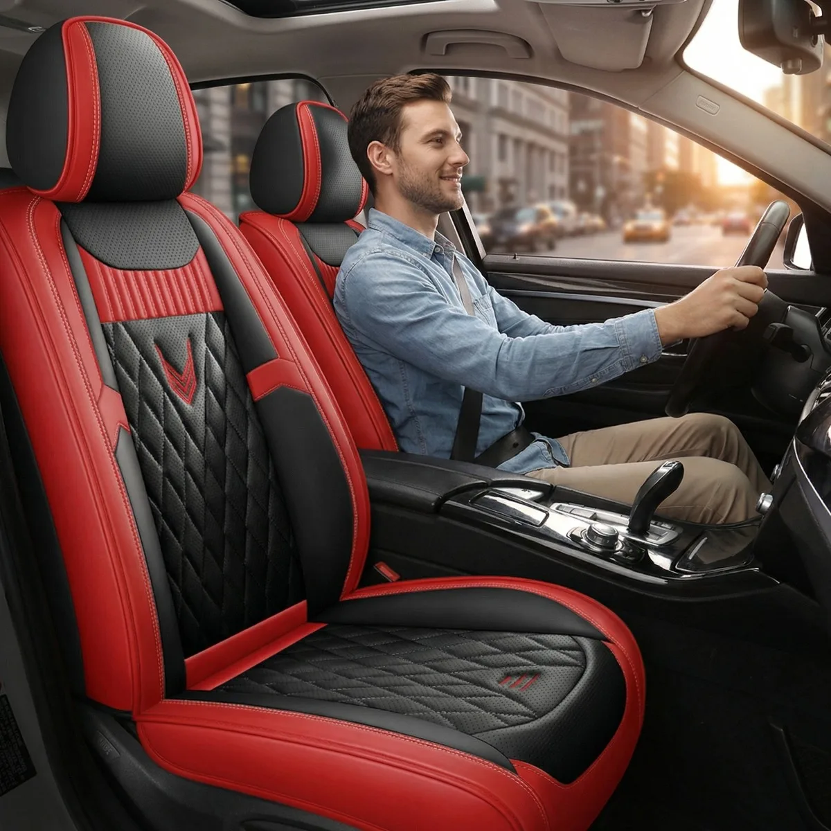 

Черно-красные чехлы на сиденья для Ford Focus 2 MK1 MK3 Mondeo MK4 Fiesta MK7 Fusion Kuga Ranger, универсальные автомобильные аксессуары для интерьера