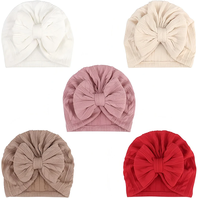 

5 Pieces Newborn Baby Turban Hats Bow Baby Infant Beanie Breathable Kids Cap for Baby Girls Boys Knitted Bonnet Caps