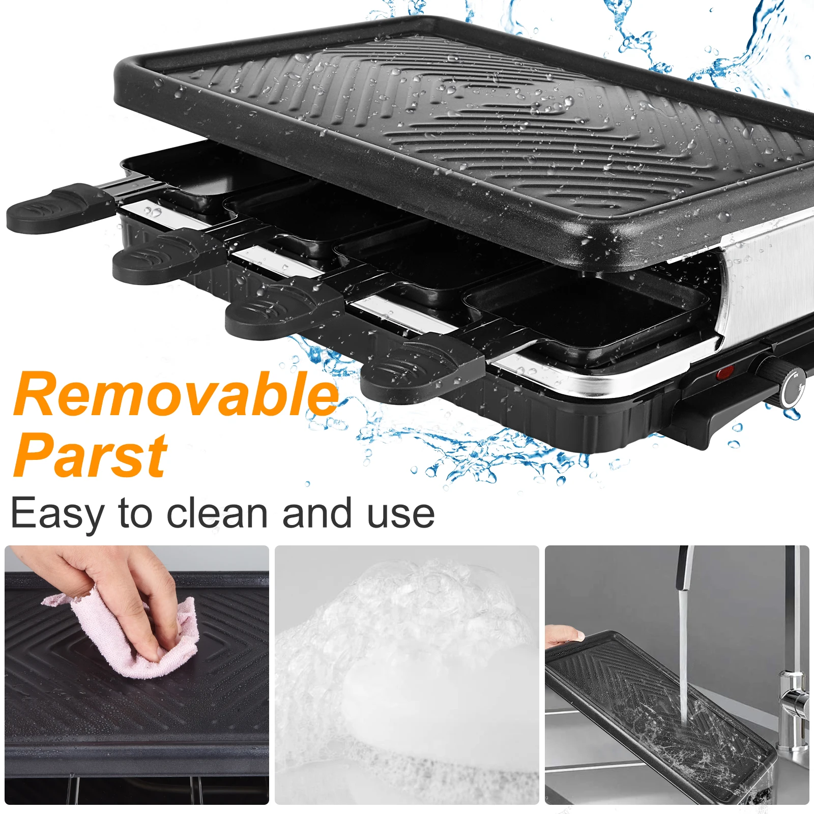 1300W Electric Indoor Searing Grill Bbq Grill Removable Grill Griddle Plates Smokeless Easy-to-Clean Nonstick Cooking Barbecue